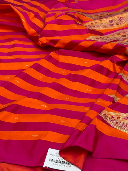 Orange Handwoven Pure Banarasi Satin Silk Saree