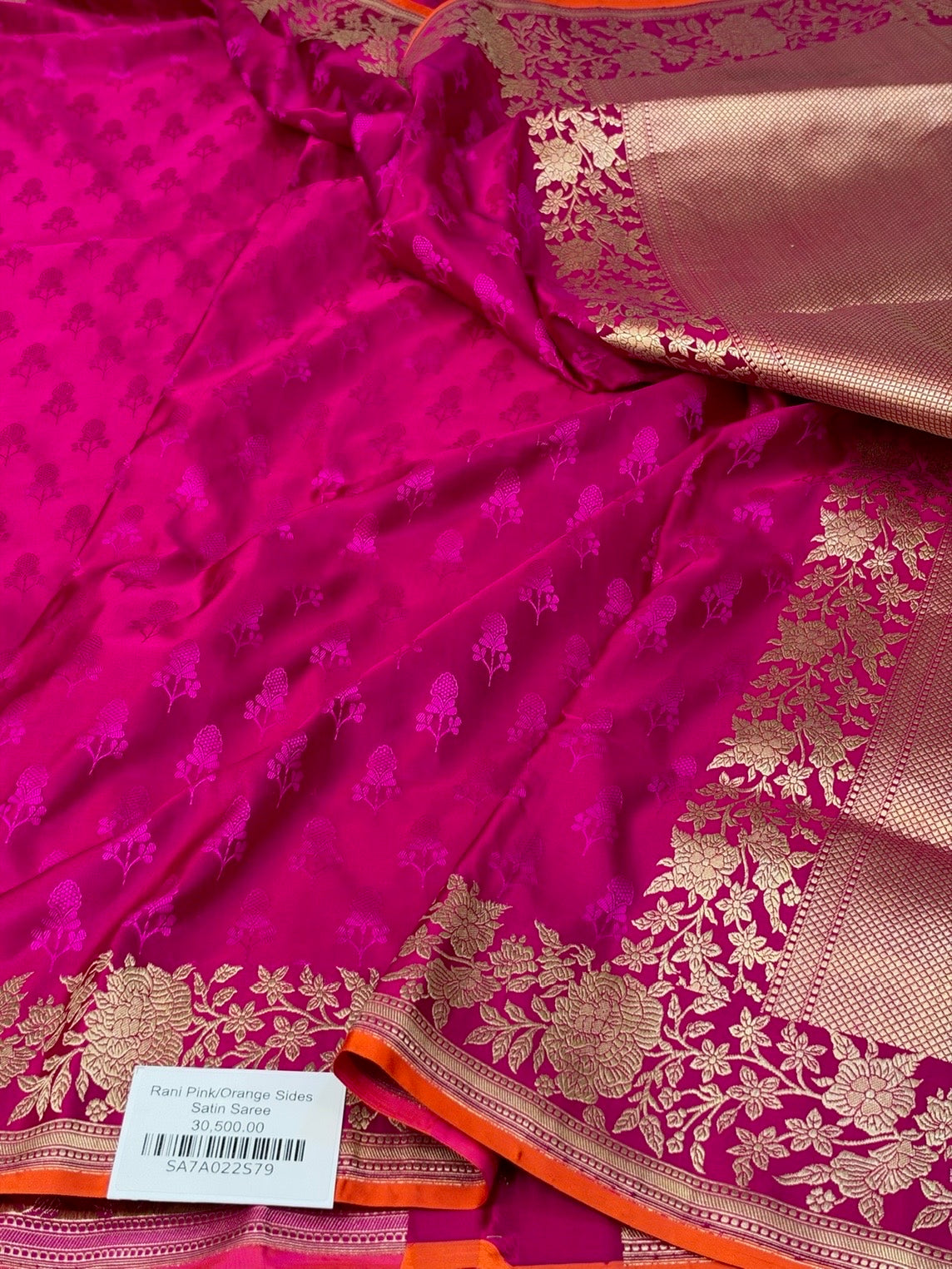 Rani Pink Handwoven Pure Banarasi Satin Tanchoi Silk Saree