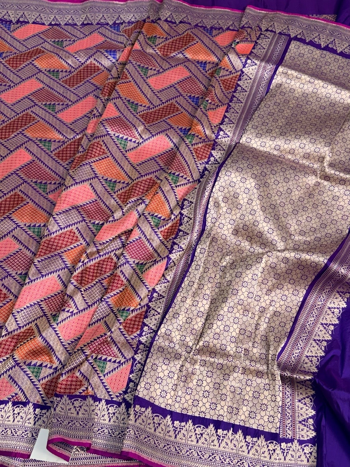 Purple Handwoven Pure Katan Silk Banarasi Kimkhab Brocade Saree