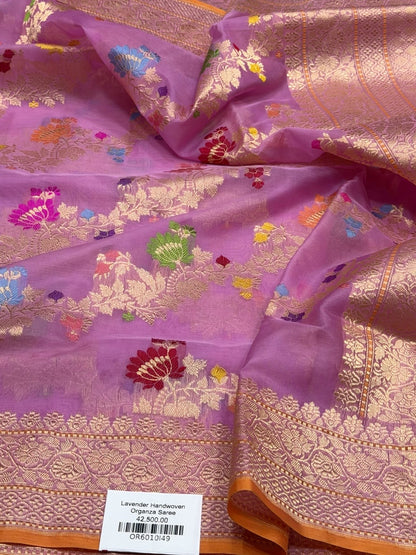 Lavender Handwoven Pure Banarasi Organza Silk Saree