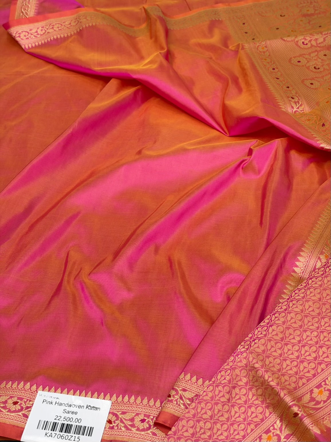 Orangish Pink Handwoven Pure Banarasi Katan Silk Saree