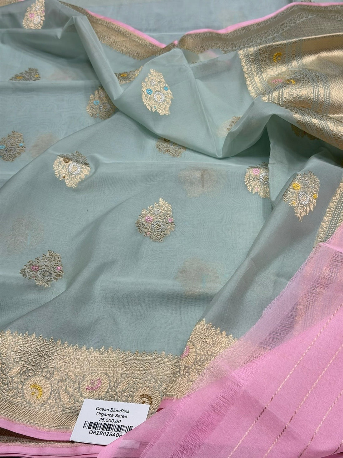 Ocean Blue Handwoven Pure Organza Silk Saree