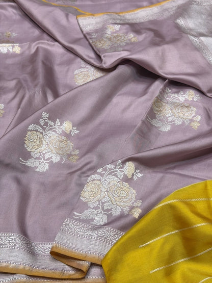 Lilac Handwoven Pure Banarasi Ektara Silk Saree