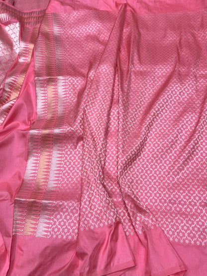 Baby Pink Handwoven Pure Banarasi Rangkaat Tissue Silk Saree –Kadwa Weave