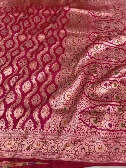 Rani Pink Pure Banarasi Katan Silk Saree