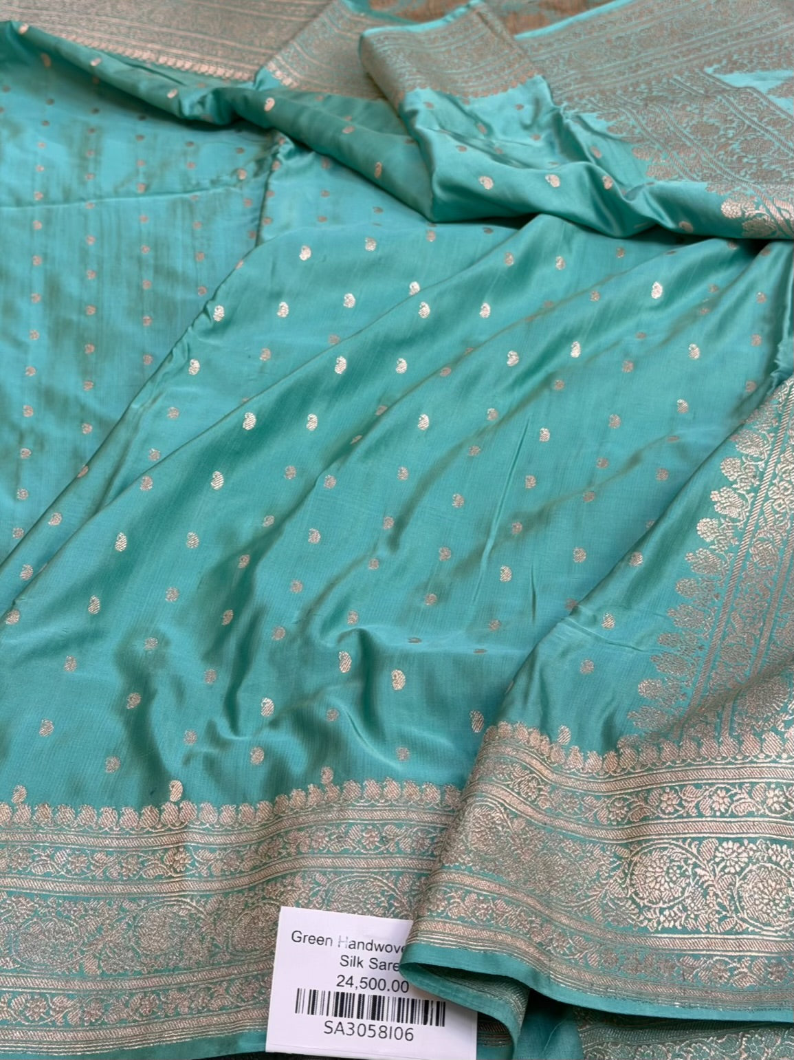 Sea Green Handwoven Pure Banarasi Satin Silk Saree
