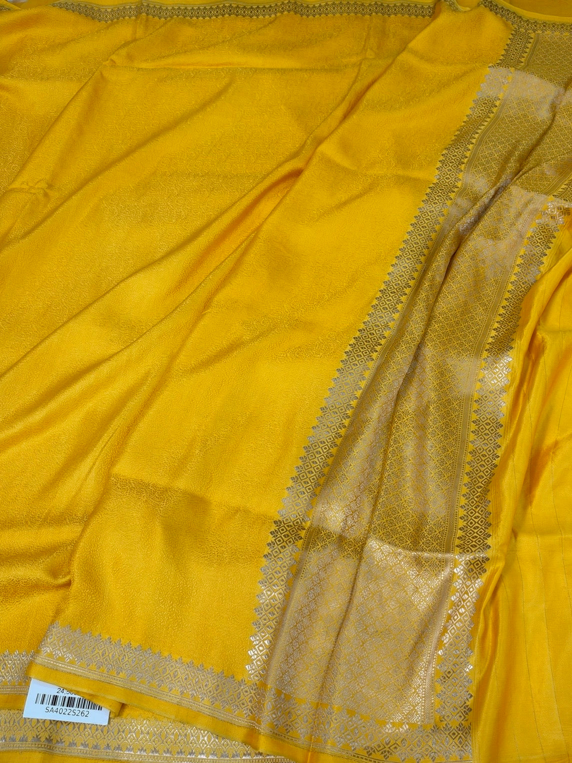 Yellow Handwoven Pure Banarasi Mashru Satin Silk Saree