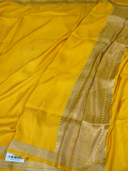 Yellow Handwoven Pure Banarasi Mashru Satin Silk Saree
