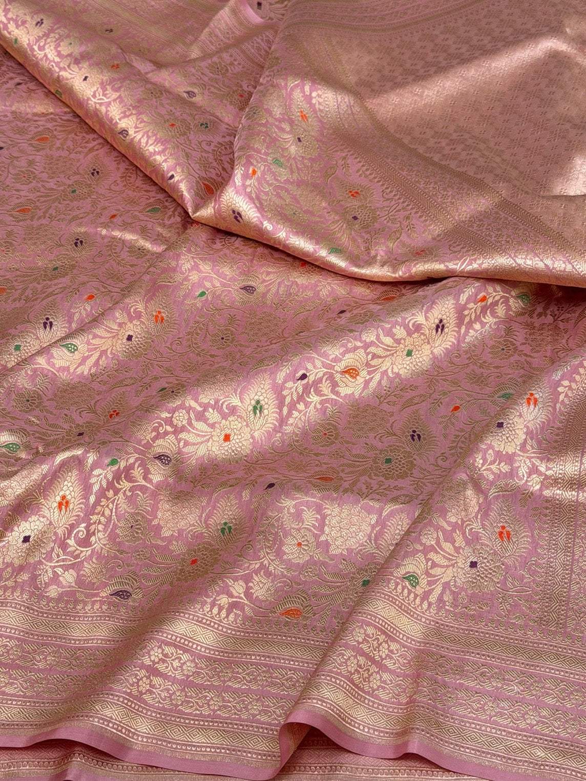 Powder Pink Banarasi Minakari Pure Katan Silk Brocade Saree