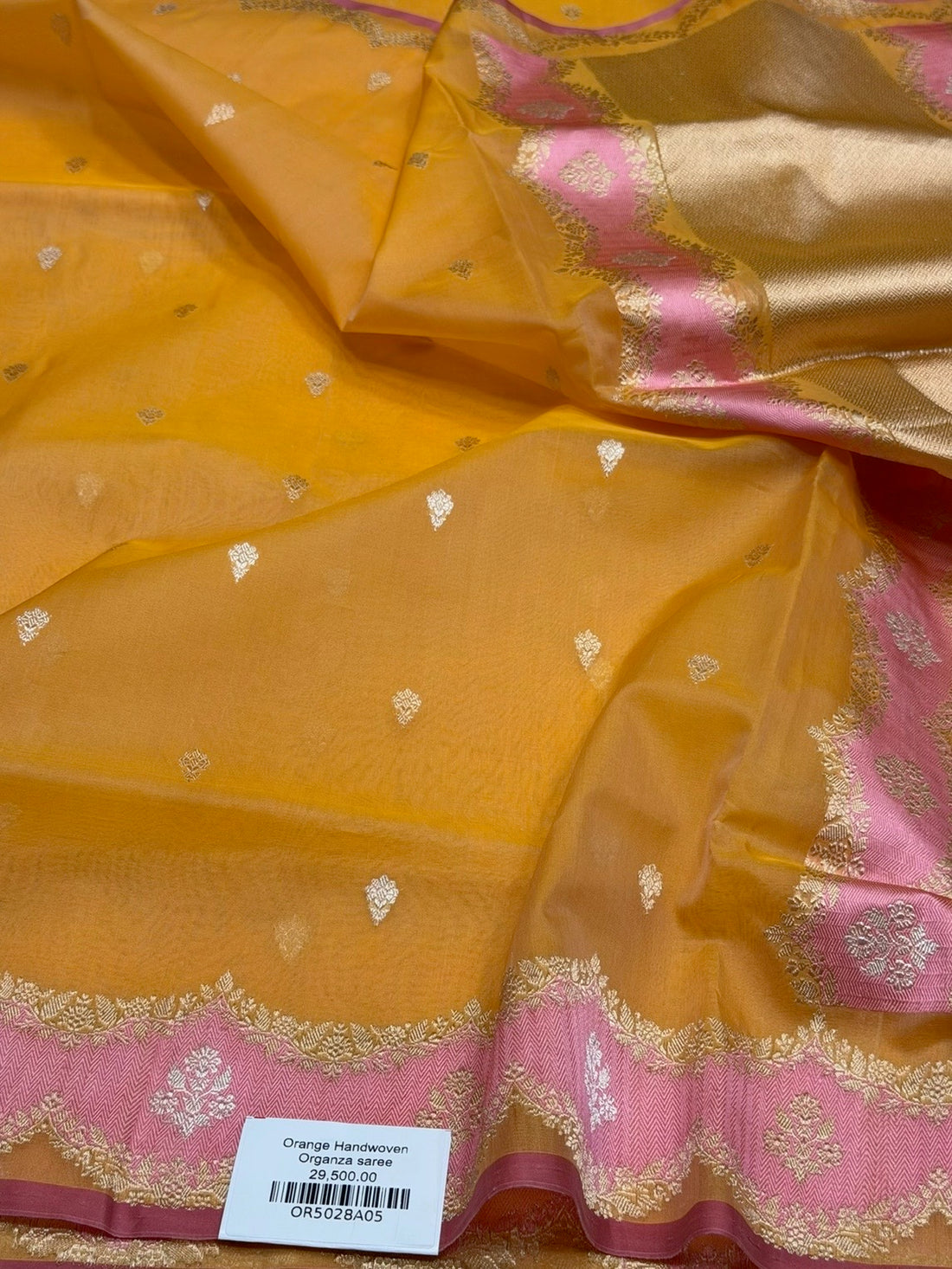 Orange Handwoven Banarasi Pure Organza Silk Saree