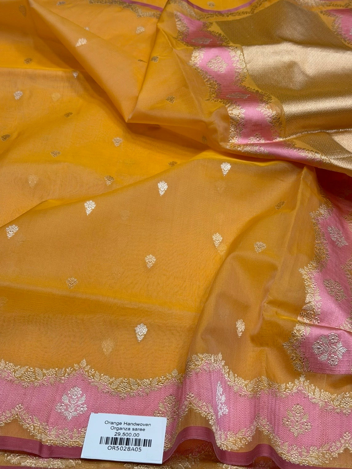 Orange Handwoven Banarasi Pure Organza Silk Saree