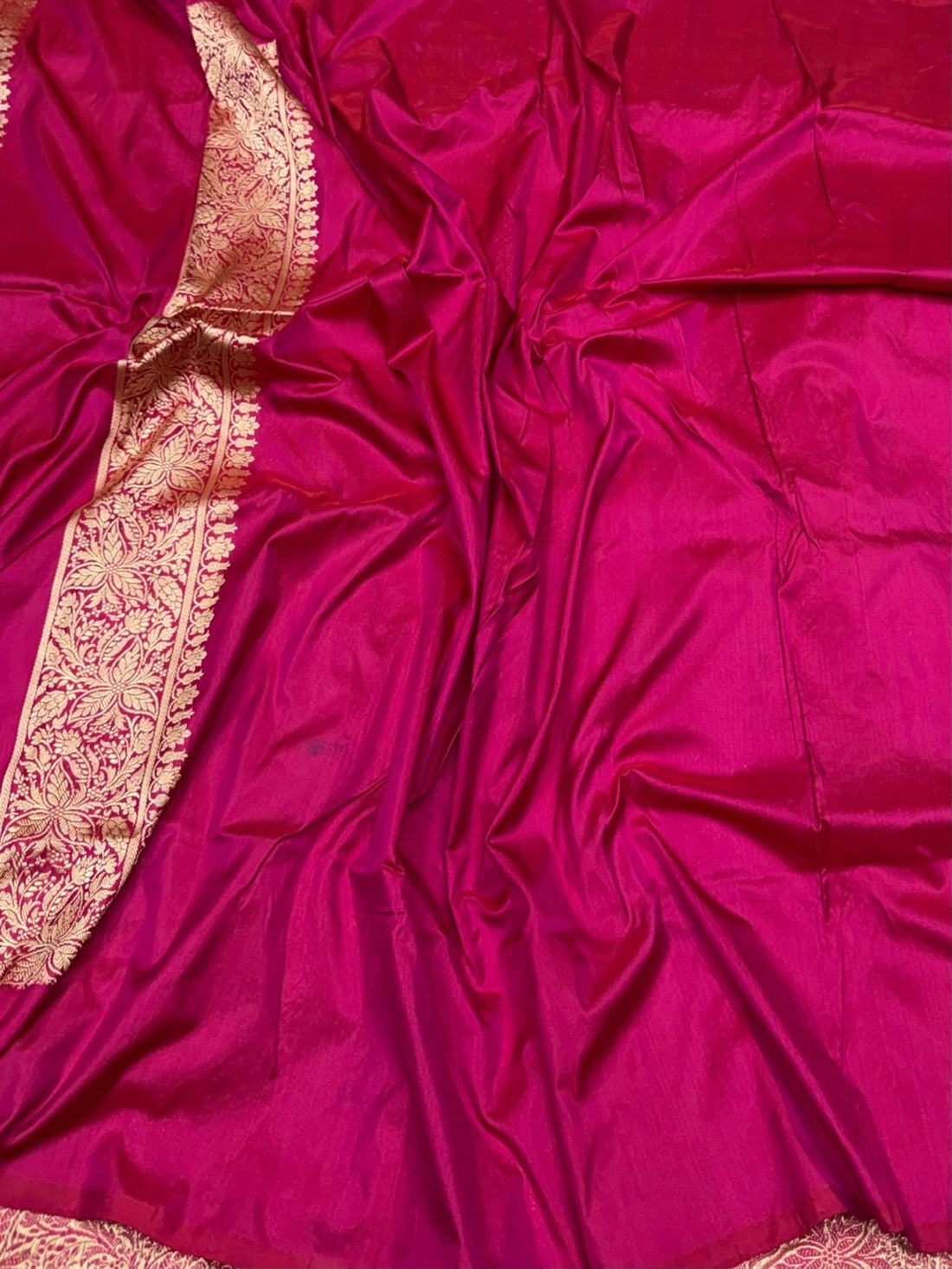 Rani Pink Handwoven Banarasi Pure Silk Brocade Saree | Meenakari Katan Silk