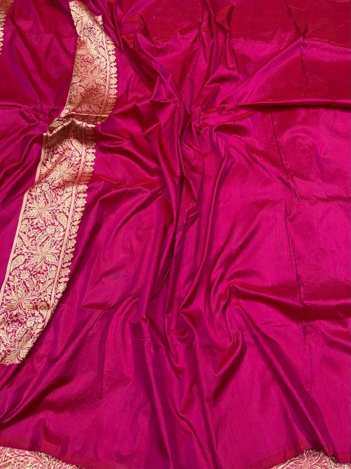 Rani Pink Handwoven Banarasi Pure Silk Brocade Saree | Meenakari Katan Silk