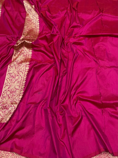 Rani Pink Handwoven Banarasi Pure Silk Brocade Saree | Meenakari Katan Silk