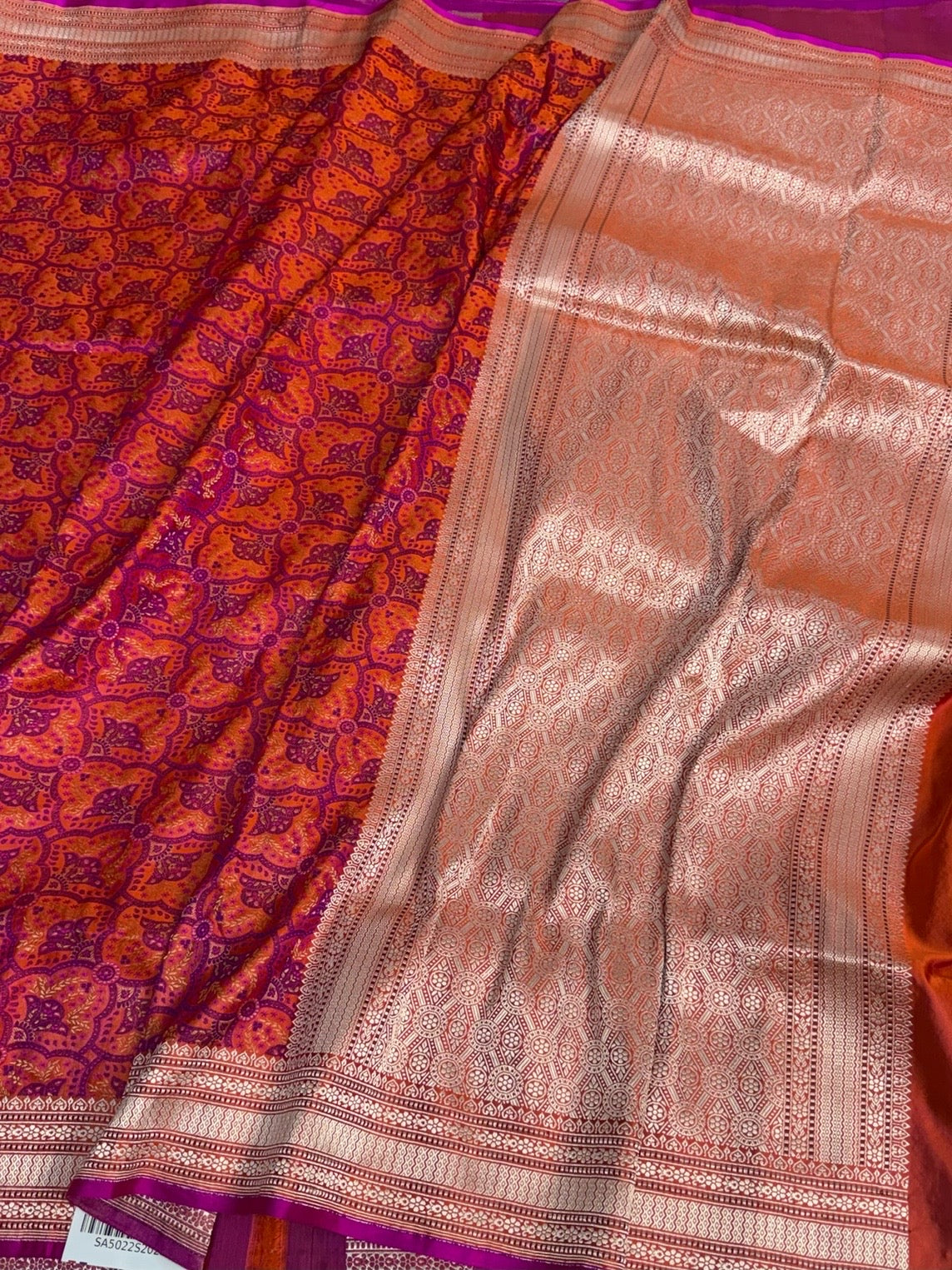 Orange Handwoven Pure Banarasi Satin Tanchoi Silk Saree