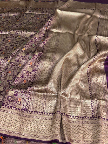 Magenta Minakari Banarasi Pure Katan Silk Brocade Saree
