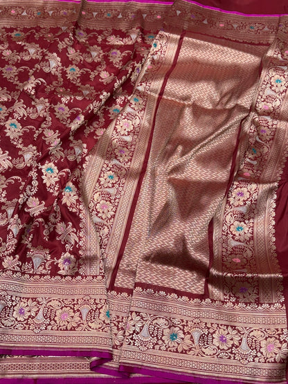 Red Handwoven Pure Banarasi Silk Saree in Kadwa Weave – 100% Katan Mulberry Silk