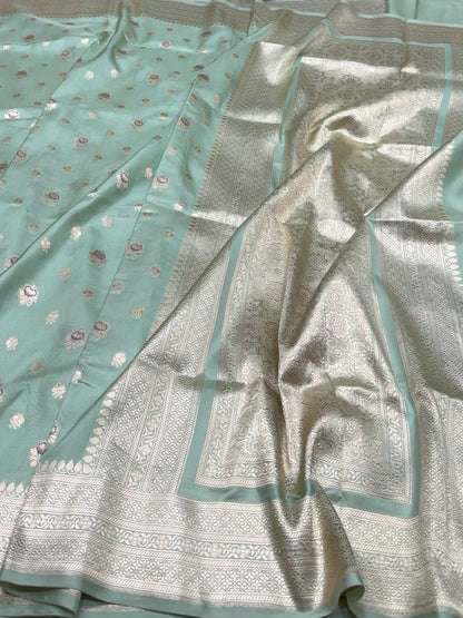 Pista Banarasi Minakari Pure Katan Silk Saree
