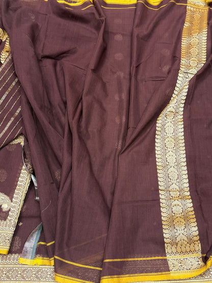 Brown Handwoven Banarasi Pure Cotton Saree
