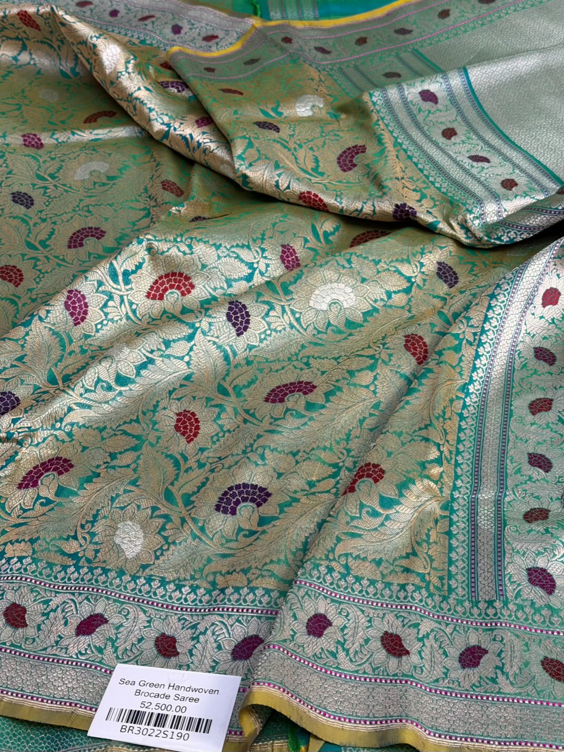 Sea Green Handwoven Banarasi Pure Silk Brocade Saree