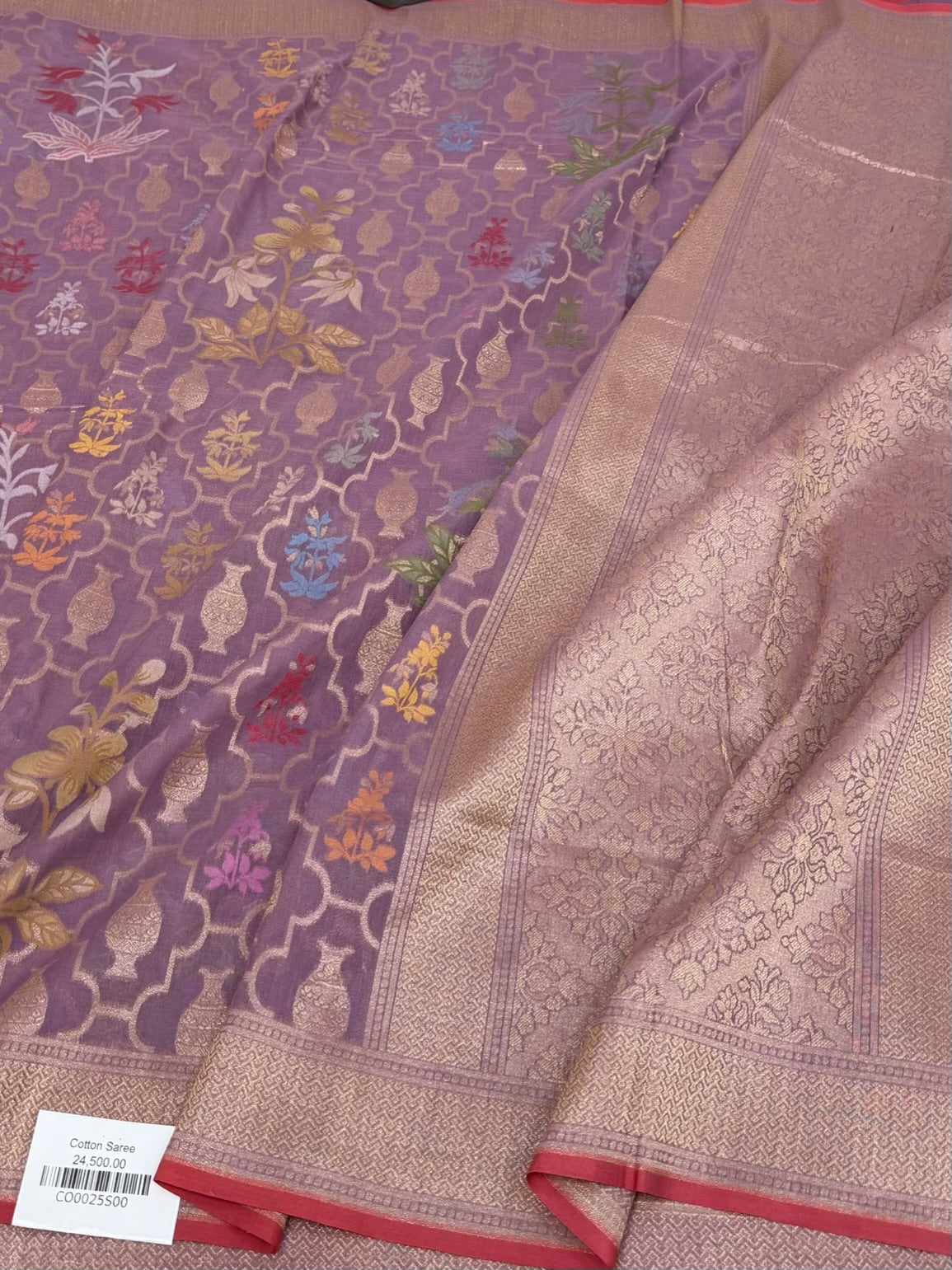 Lavender Pure Muslin Cotton Jamdani Saree