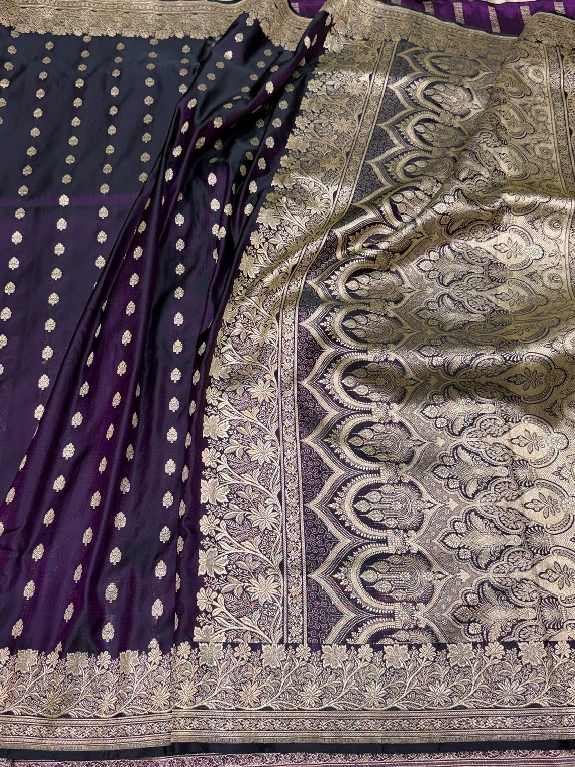 Wine Handwoven Vintage Pure Banarasi Satin Silk Saree