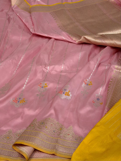 Baby Pink Handwoven Pure Banarasi Katan Silk Saree