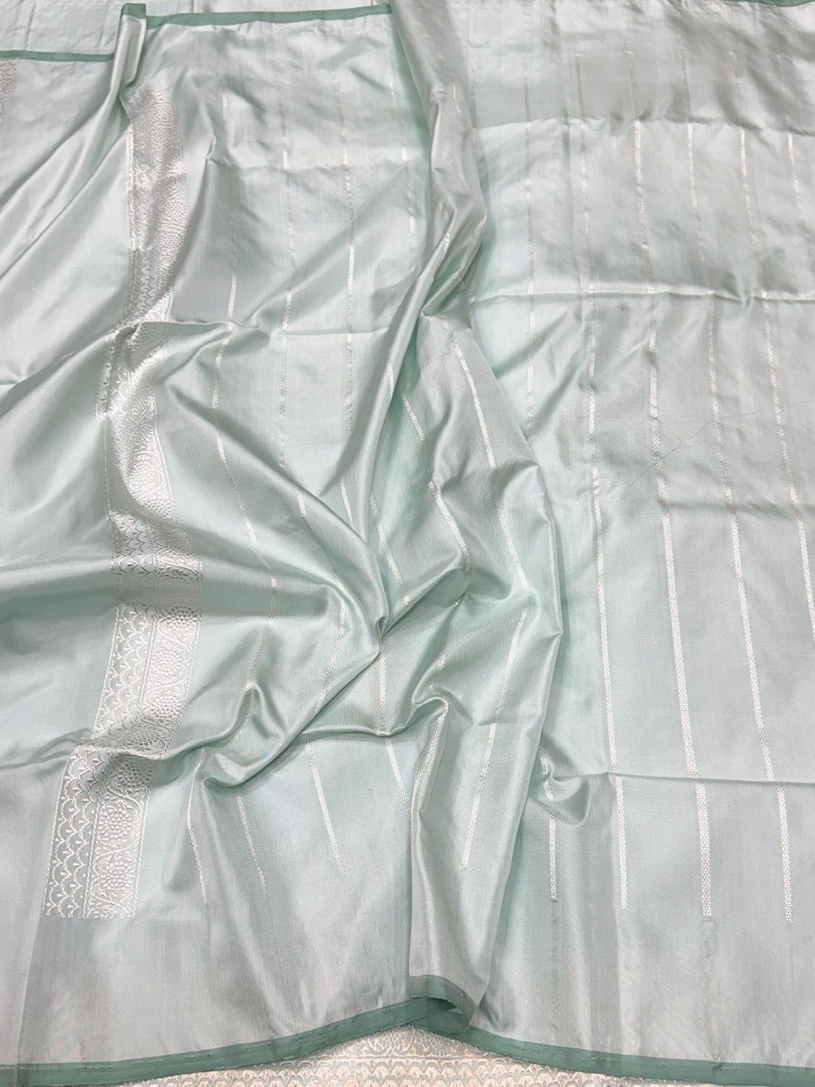 Powder Blue Handwoven Pure Banarasi Ektara Silk Saree