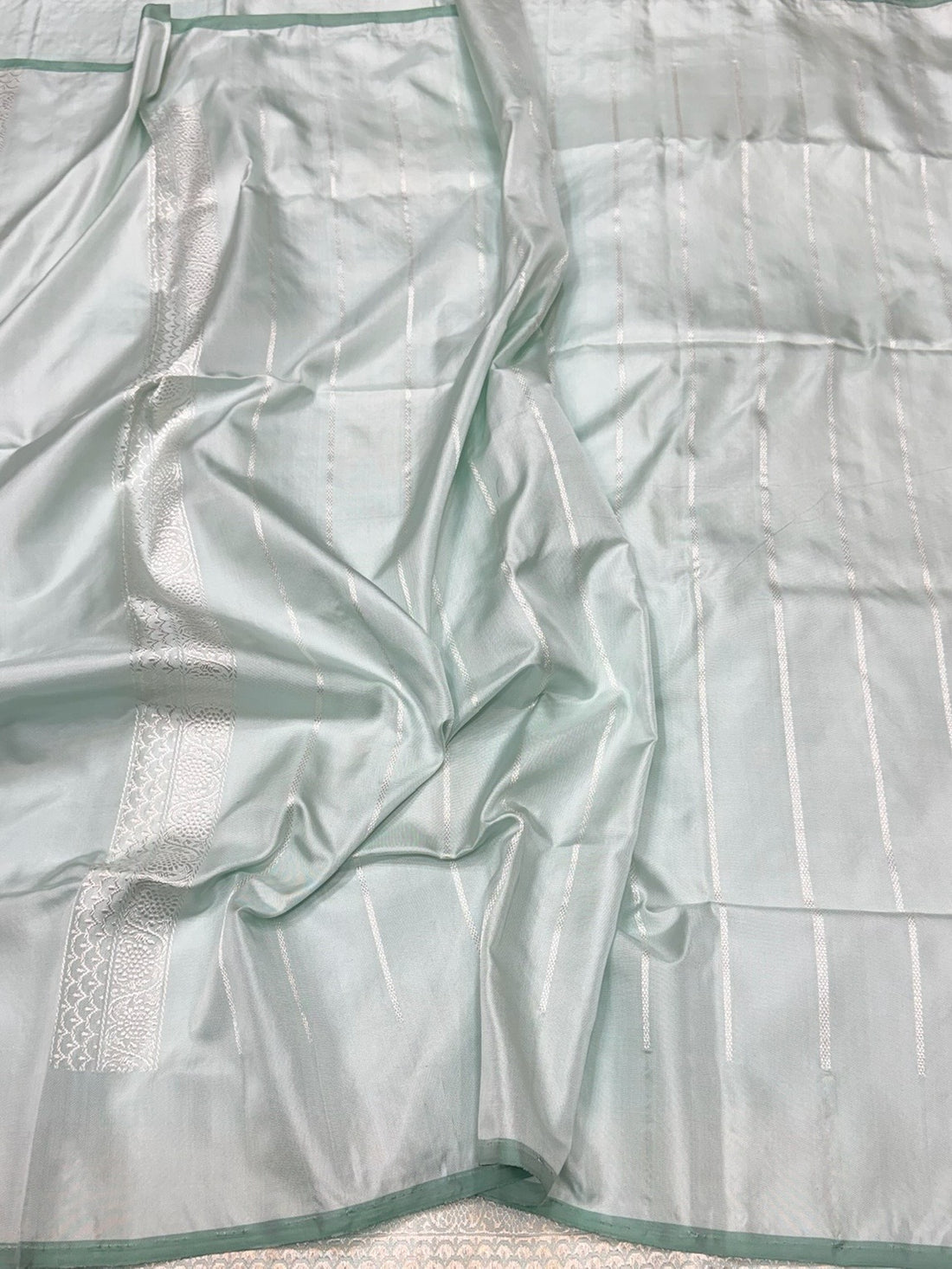 Powder Blue Handwoven Pure Banarasi Ektara Silk Saree