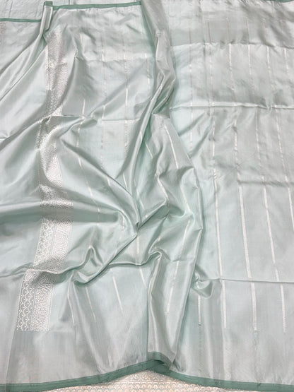 Powder Blue Handwoven Pure Banarasi Ektara Silk Saree