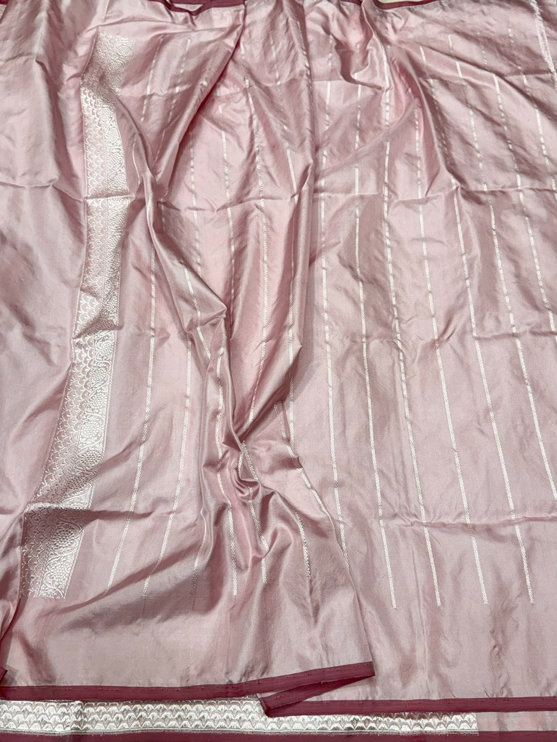 Powder Pink Handwoven Pure Banarasi Ektara Silk Saree – Luxury Kadwa Weave