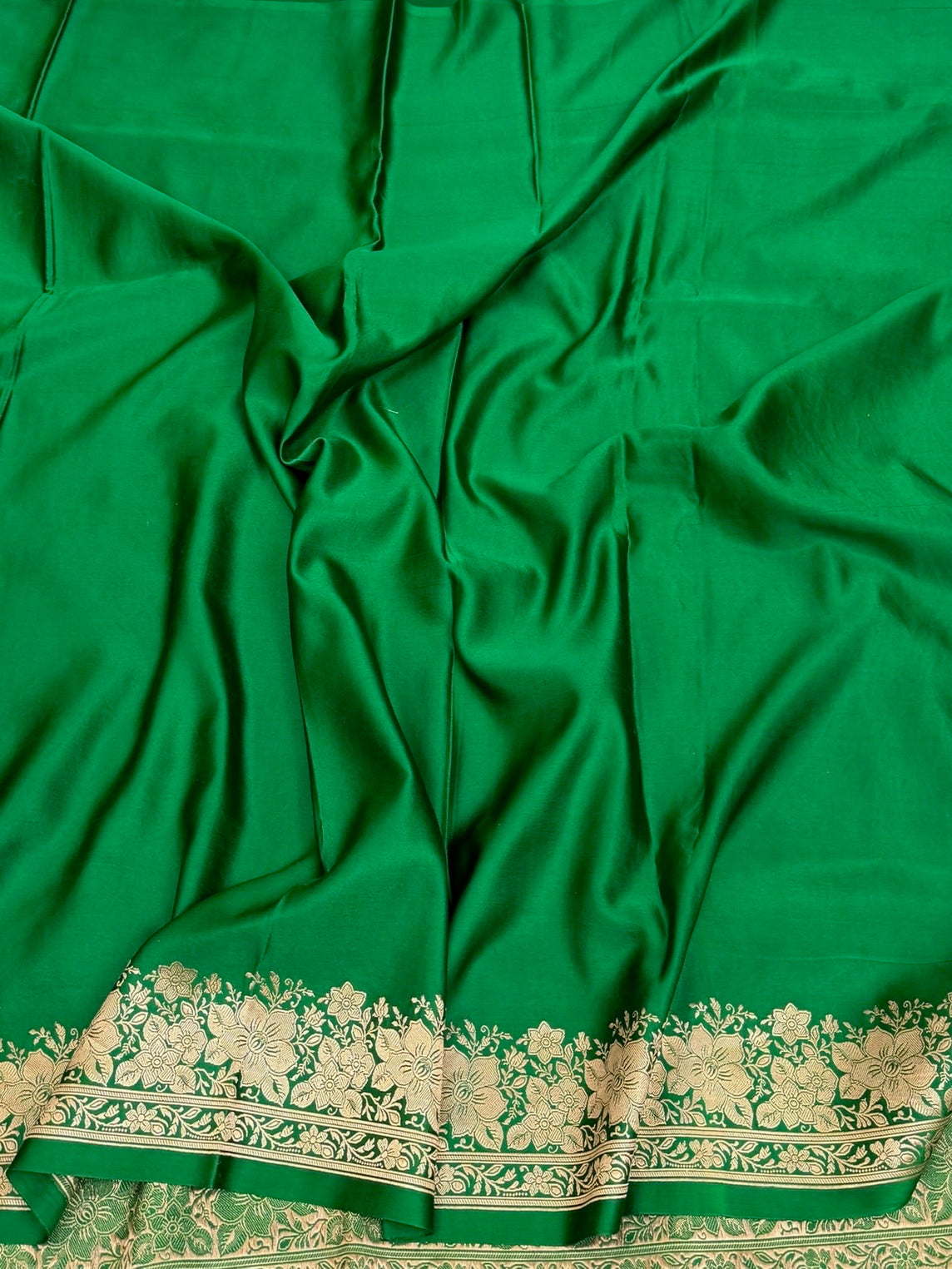 Green Handwoven Pure Mashru Banarasi Satin Silk Saree