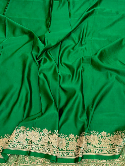 Green Handwoven Pure Mashru Banarasi Satin Silk Saree
