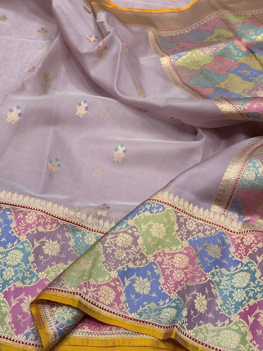 Light Lavender Handwoven Pure Organza Silk Saree – Kadwa Weave, Kora-Mulberry Silk, Skirt Border Saree