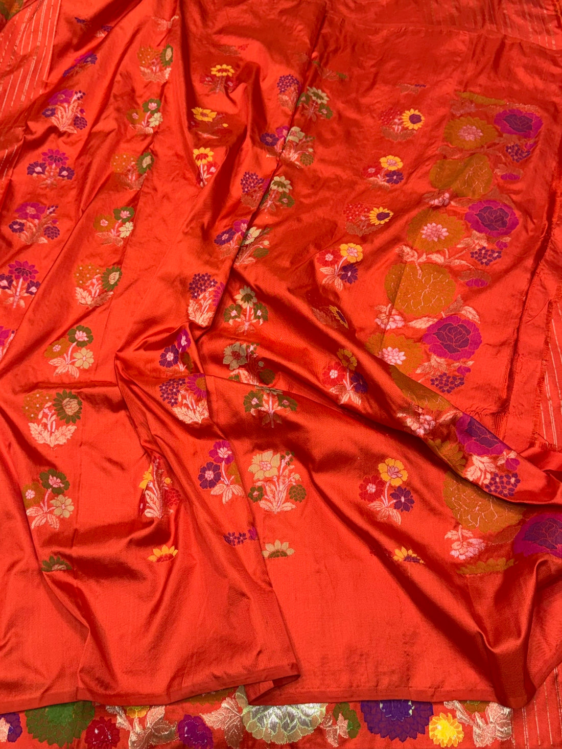 Orange Pure Banarasi Ektara Silk Saree – Handwoven Kadwa Booti