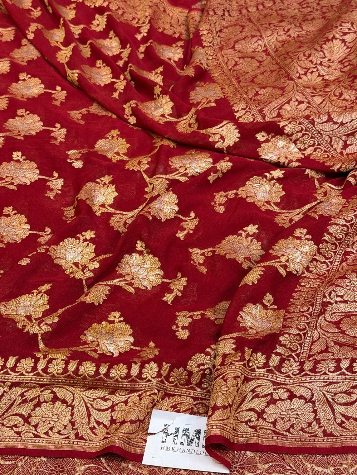 Red Handwoven Katan Georgette Saree