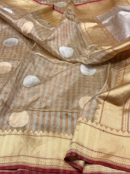 Champagne Gold Handwoven Pure Banarasi Tissue Saree