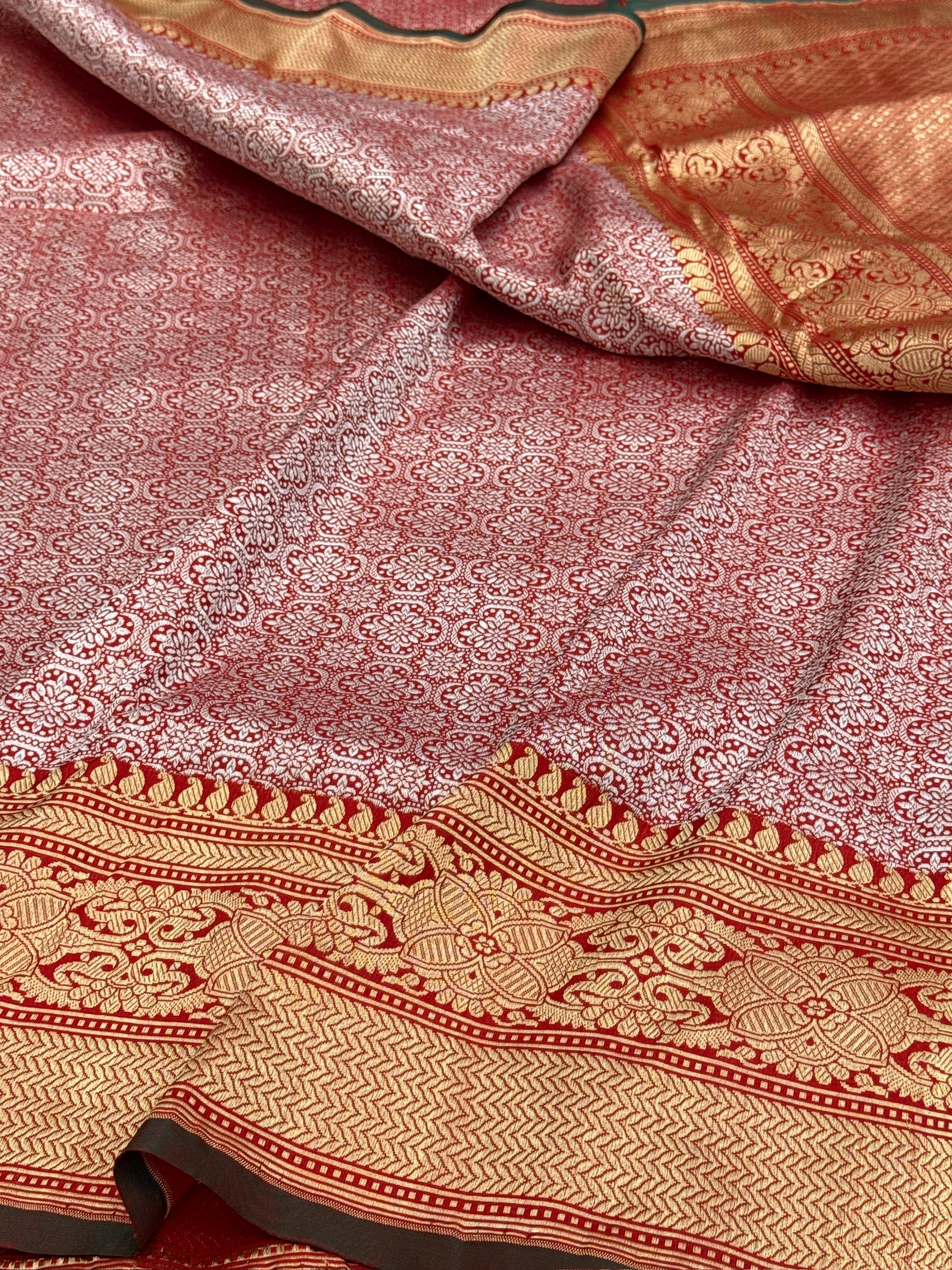 Red Pure Banarasi Silk Brocade Saree in Katan Mulberry Silk – Classic Banaras Weave