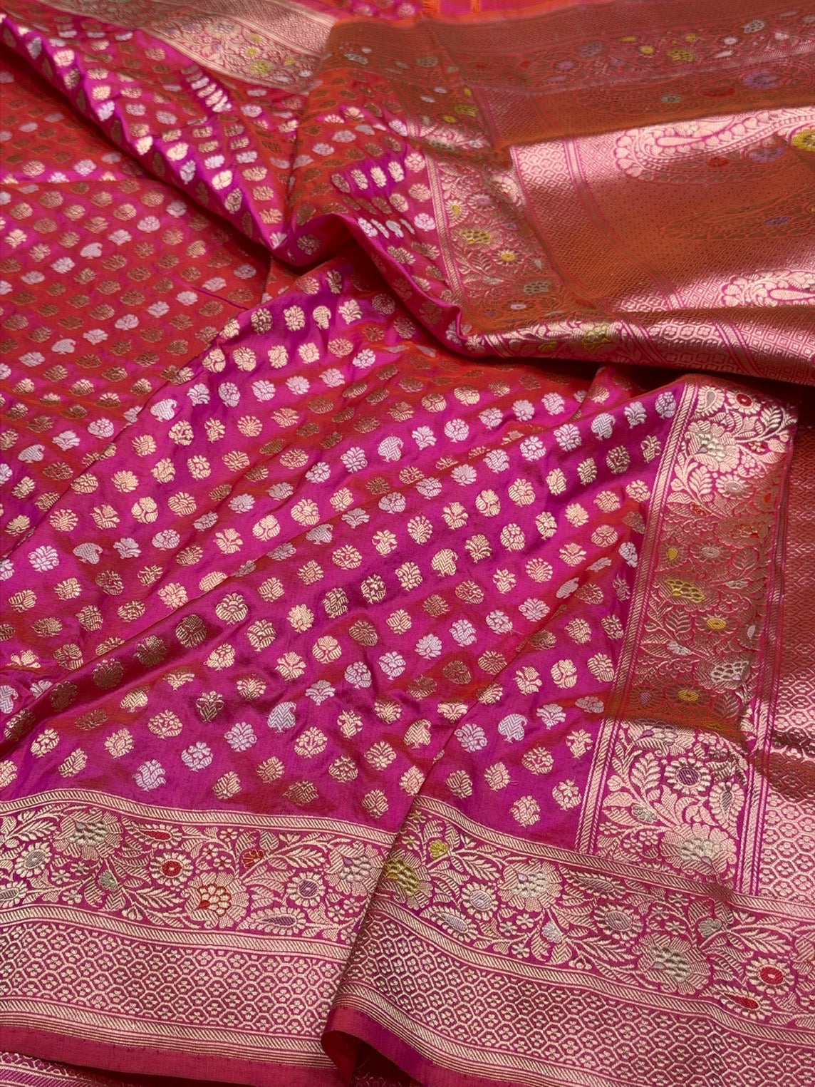 Rani Pink Handwoven Pure Banarasi Silk Saree | Pure Katan Silk | Kadwa Weave | HMR Handlooms
