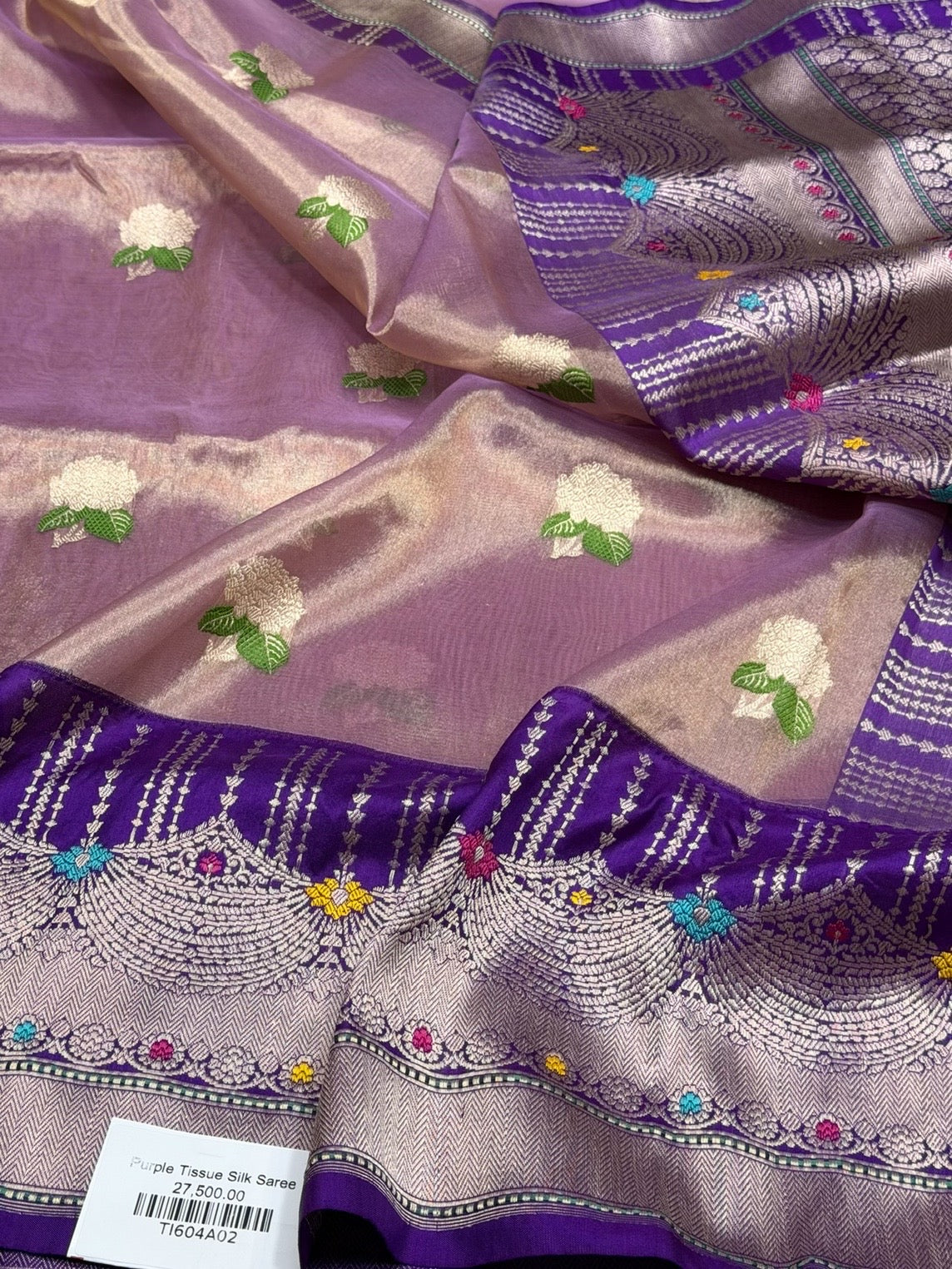 Purple Handwoven Pure Banarasi Tissue Saree