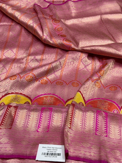 Baby Pink Handwoven Pure Banarasi Silk Saree