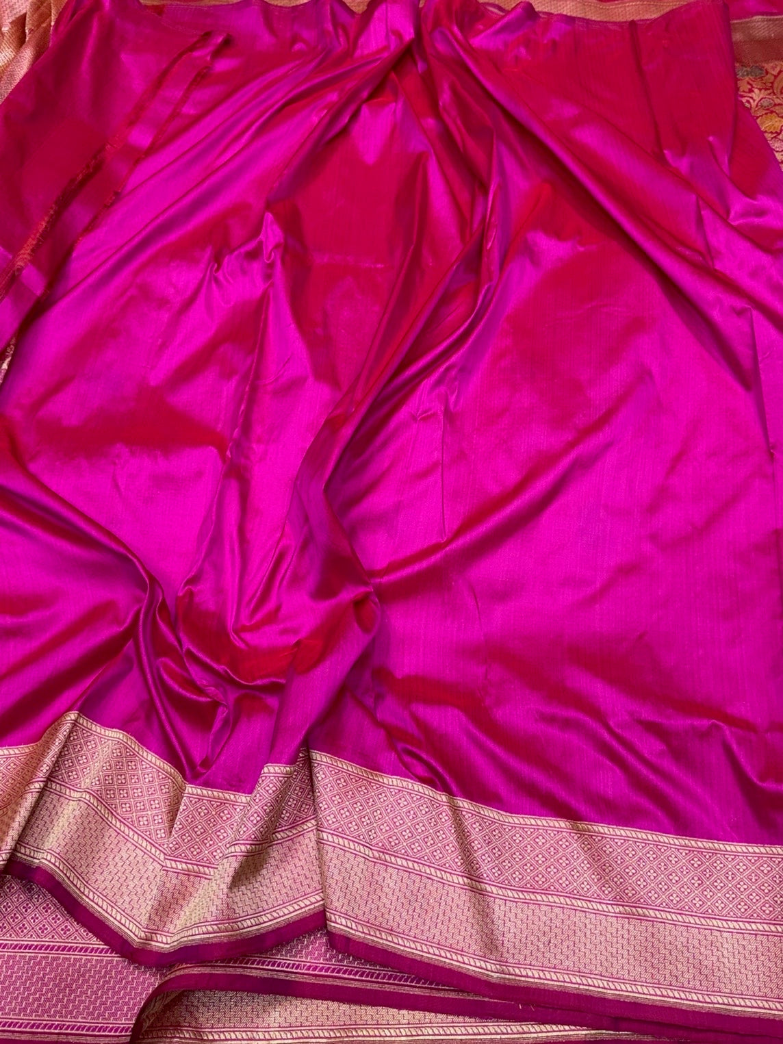 Rani Pink Handwoven Kimkhab Pure Banarasi Silk Brocade Saree – 100% Katan Mulberry Silk