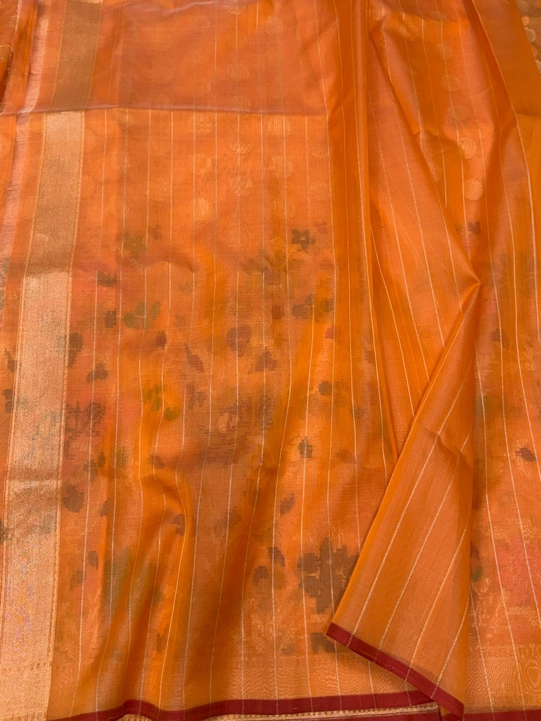 Peach Orange Banarasi Pure Organza Jamdani Saree