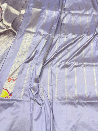 Lavender Handwoven Pure Banarasi Silk Kadwa Saree – 100% Pure Katan Mulberry Silk, Premium Brocade Weave