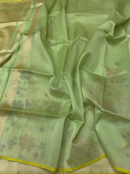 Pista Handwoven Pure Banarasi Organza Silk Saree