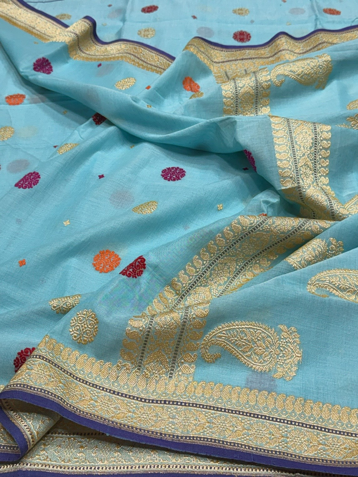 Sky Blue Handwoven Banarasi Pure Cotton Saree
