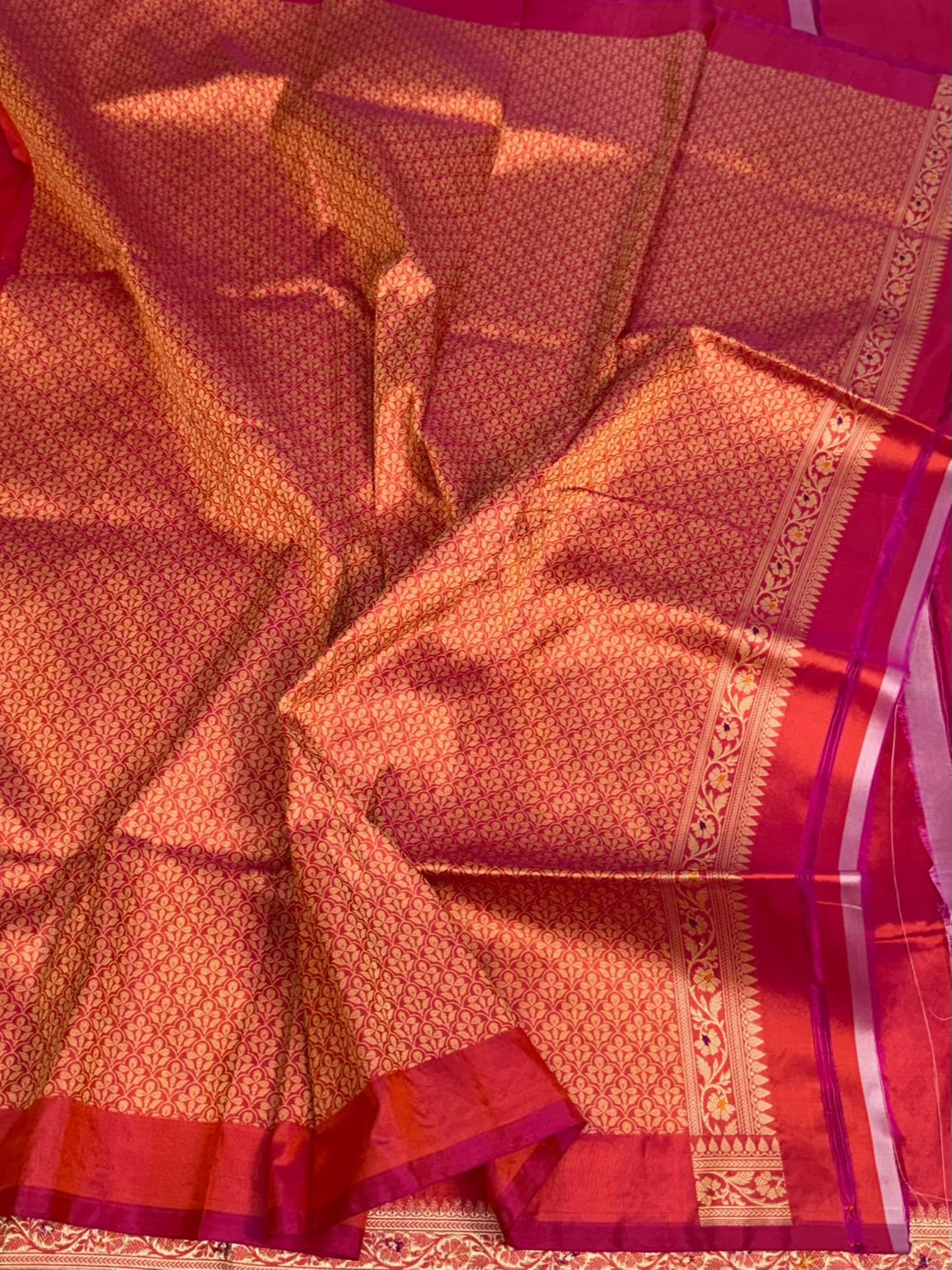 Orangish Pink Banarasi Pure Katan Silk Saree