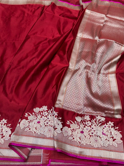 Red Handwoven Pure Banarasi Mashru Satin Silk Saree