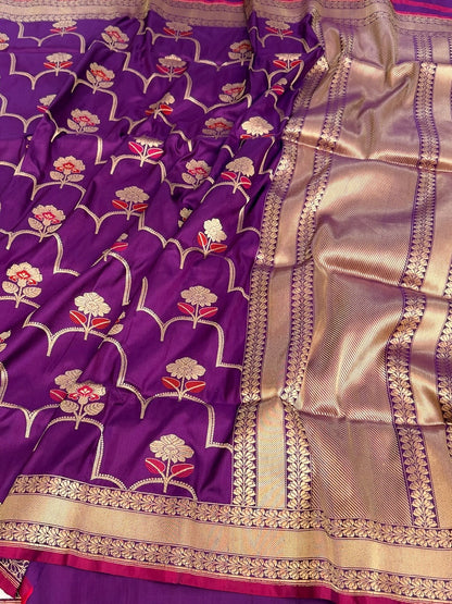 Purple Handwoven Pure Banarasi Katan Silk Saree