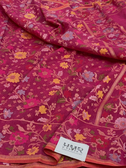 Rani Pink Pure Muslin Cotton Jamdani Saree